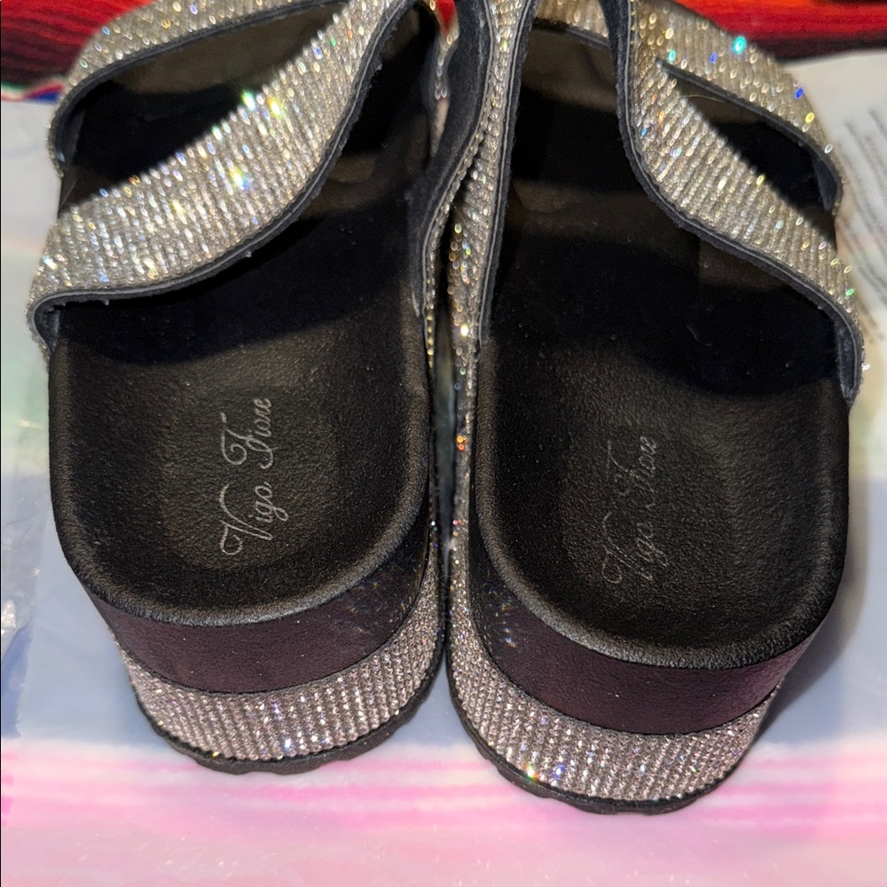 Elegant Silver Rhinestone Slide Sandals - Picture 5 of 16
